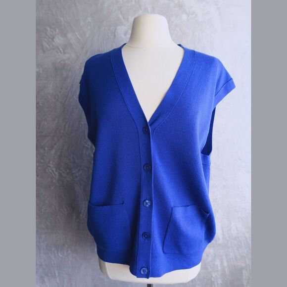 J CREW Royal Blue Sweater Vest Size L Relaxed Fit Merino Wool Classic Preppy - Picture 1 of 8